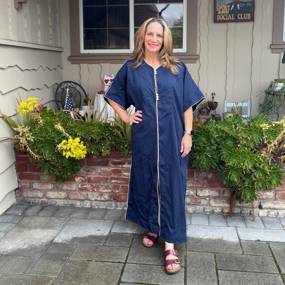 Vintage Victoria's Secret Country Quality Cottons Navy and White Kaftan M/L